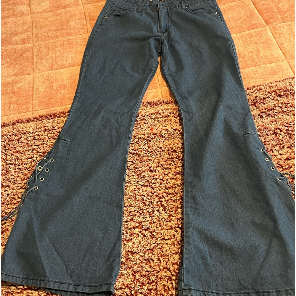 Stylish Blue Flare Wide Leg Jeans